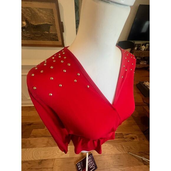 MICHAEL KORS RED FAUX WRAP CINCH WAIST LONG SLEEVE BLOUSE WOMENS XTRA SMALL - Picture 4 of 8